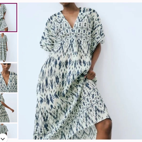 Zara Limited Edition Printed Multicolor 100% Ramie Tunic Kaftan Summer Dress XS - Picture 1 of 8